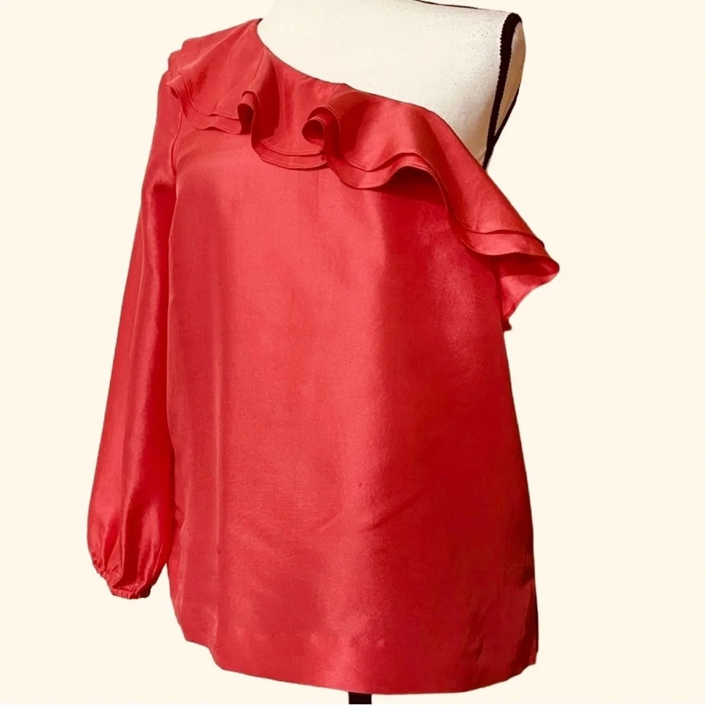 NWT J.Crew 100% Silk Beautiful‎  Ruffled One Shoulder  Blouse 12